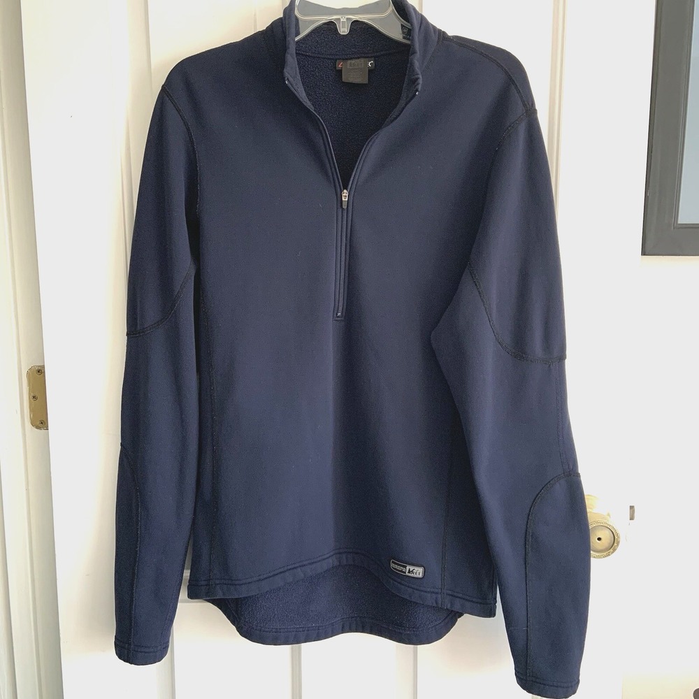 REI Polartec Half Zip thermal fleece Pullover Sweater Jacket Men sz L Dark Navy